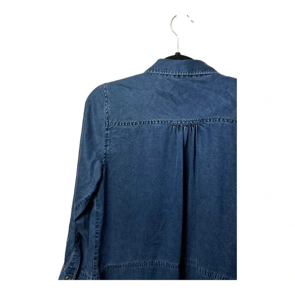 1252. SOFT SURROUNDINGS DENIM BUTTON UP TOP ROUND BOTTOM POCKETS SIZE SMALL BLUE - Picture 9 of 10
